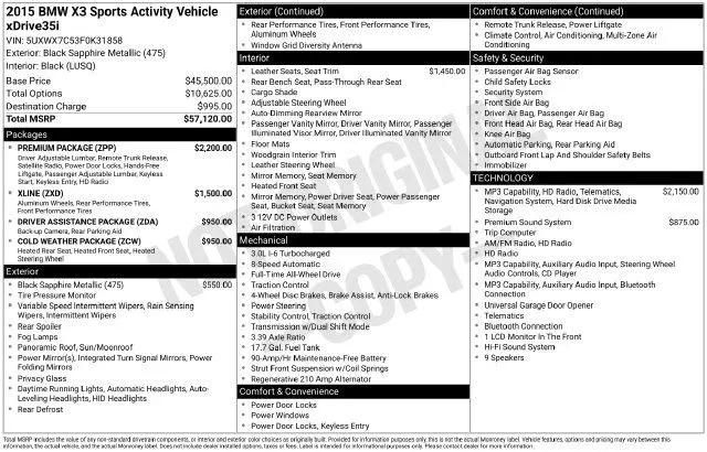 2015 BMW X3 xDrive35i for sale in Columbus, IN
