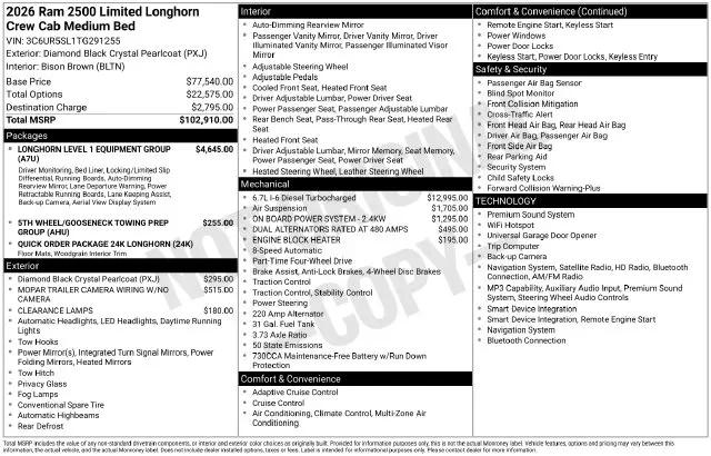 2026 Ram 2500 Limited Longhorn Crew Cab 4x4 64 Box