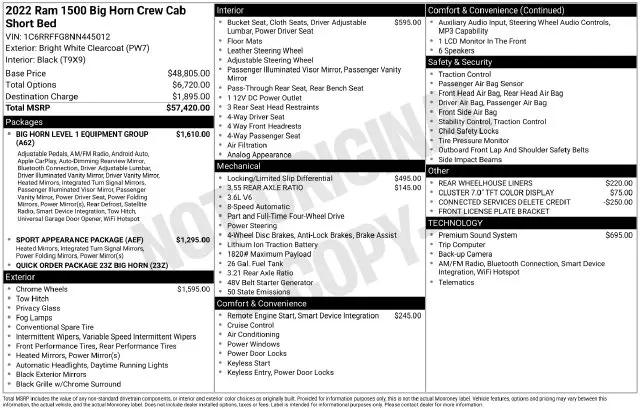 2022 Ram 1500 Big Horn Crew Cab 4x4 57 Box