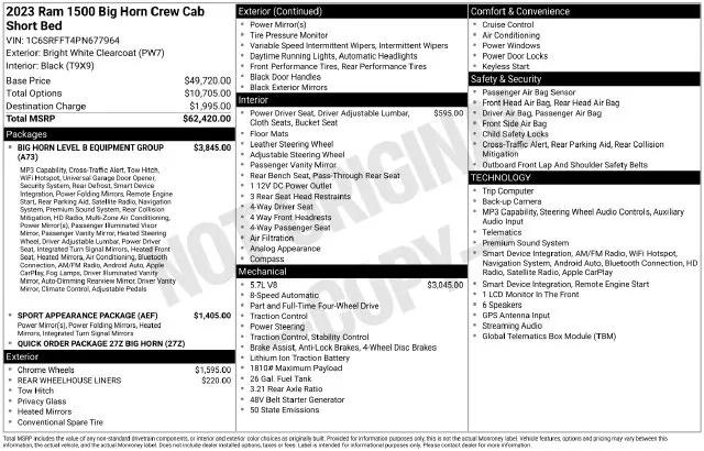 2023 Ram 1500 Big Horn Crew Cab 4x4 57 Box