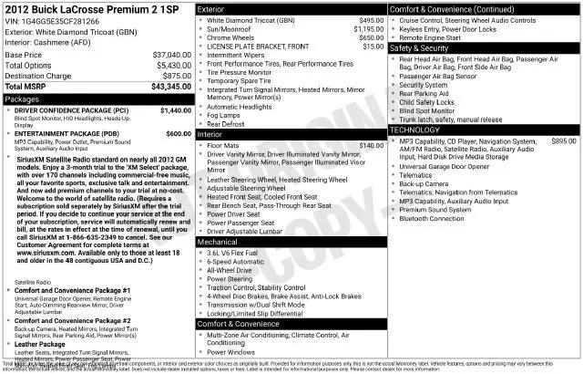2012 Buick LaCrosse Premium 2 Group