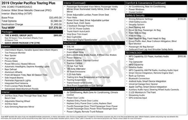 2019 Chrysler Pacifica Touring Plus
