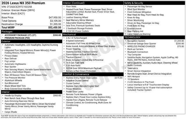 2026 Lexus NX 350 Premium for sale near Dayton, OH