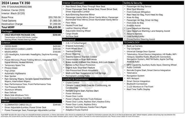 2024 Lexus TX 350 for sale near Dayton, OH