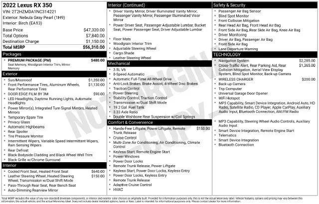 2022 Lexus RX 350 Base for sale near Dayton, OH