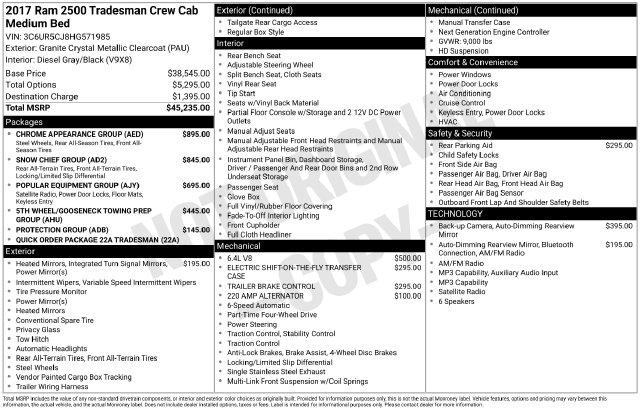 2017 Ram 2500 Tradesman Crew Cab 4x4 64 Box