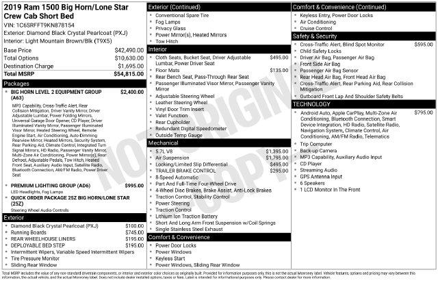 2019 Ram 1500 Big Horn/Lone Star Crew Cab 4x4 57 Box