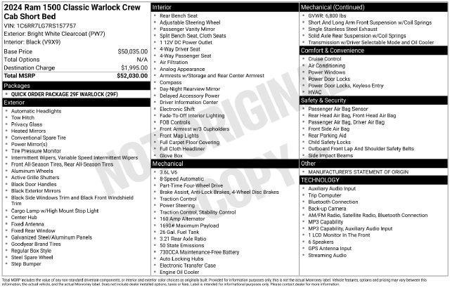 2024 Ram 1500 Classic Warlock Crew Cab 4x4 57 Box