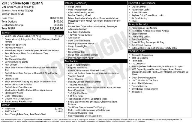 2015 Volkswagen Tiguan S for sale in Cockeysville, MD